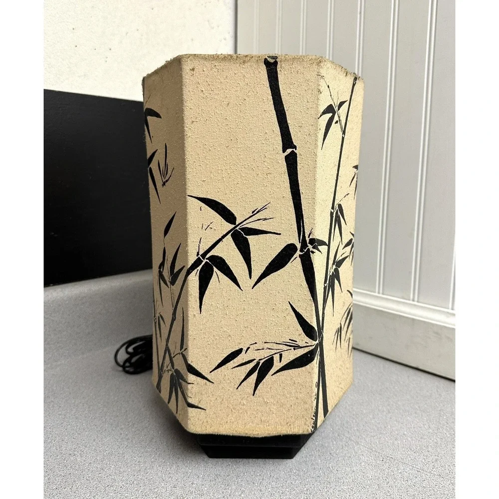 Vintage '95 Hand Painted Bamboo Patterned Table Lamp 